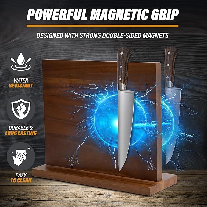 YeloIris Wooden Magnetic Knife Holder - Dual - Sided Stand with Enhanced Magnets for Multifunctional Kitchen Knife Storage - Stylish, Durable, and Strong (Knives Not Included) - 12" x 9" - 3.48 lbs