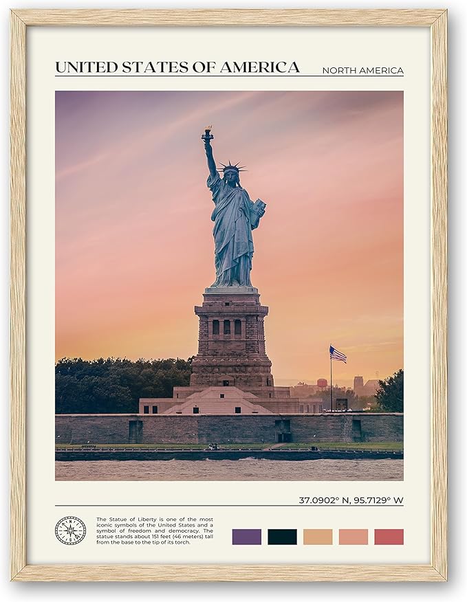 HesenDot Natural OAK Wood Framed City Wall Art,12x16in Famous Skyline Quality Canvas Wall Print,Classic Urban Landmark Wall Decor for Living Room, Bedroom,Office Gallery Set of 1