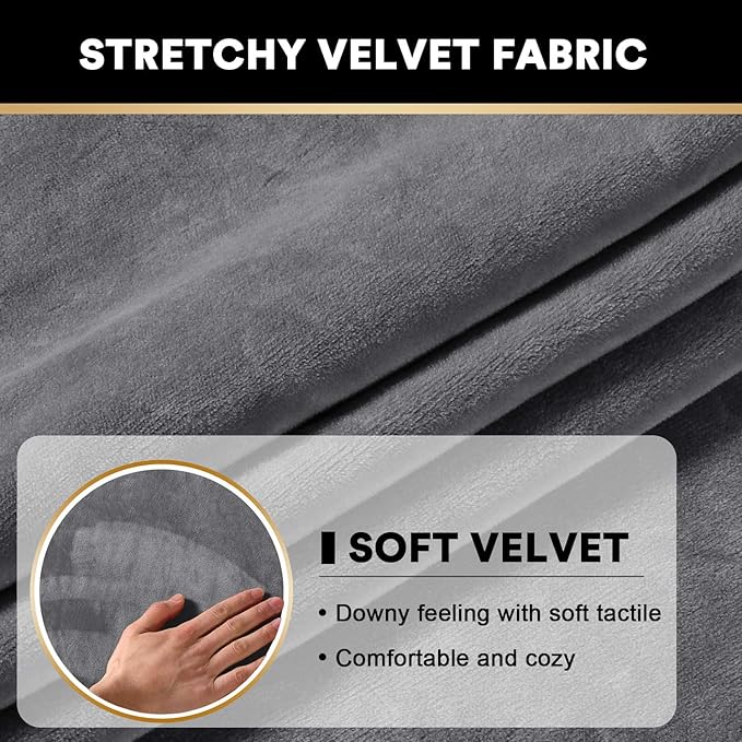 PrinceDeco Velvet Couch Cushion Cover Soft Stretch Cushion Slipcover for Chair Loveseat Sofa Cushion Furniture Protector Seat Cushion Sofa Cover (2 Piece Large Sofa Cushion Covers, Grey)