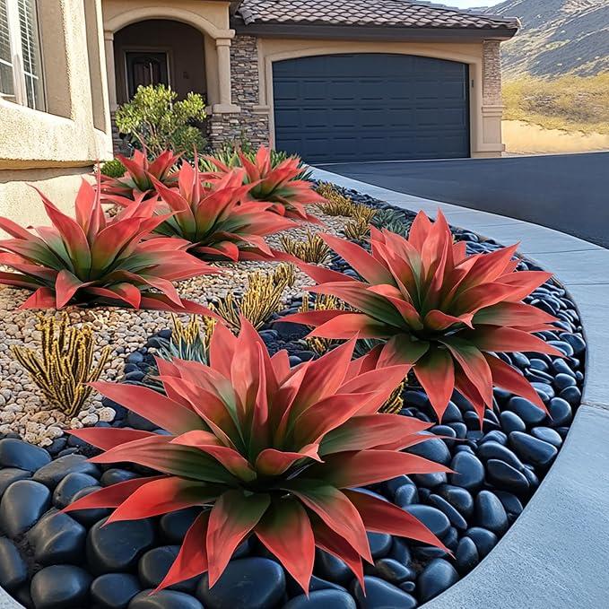 Artificial Agave Plants,Large UV Resistant Fake Agave Planters for Indoor and Outdoor Decorating Artificial Plants for Outdoors Fake Plants 2Pack, 28" Red