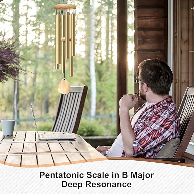 Large Aluminium Wind Chimes 37 Inches to Create a Zen Atmosphere Suitable for Outdoor, Garden, Patio Decoration. Classic Wind Chimes with Wind Catcher as a Gift for Unisex(Light Golden)