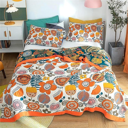 Throw Blanket Queen Size Summer Blanket for Couch Bed 80''x90'',100% Cotton Woven Muslin Blankets Travel Soft Warm Mexican Blanket Boho Quilt Home Decor for Women