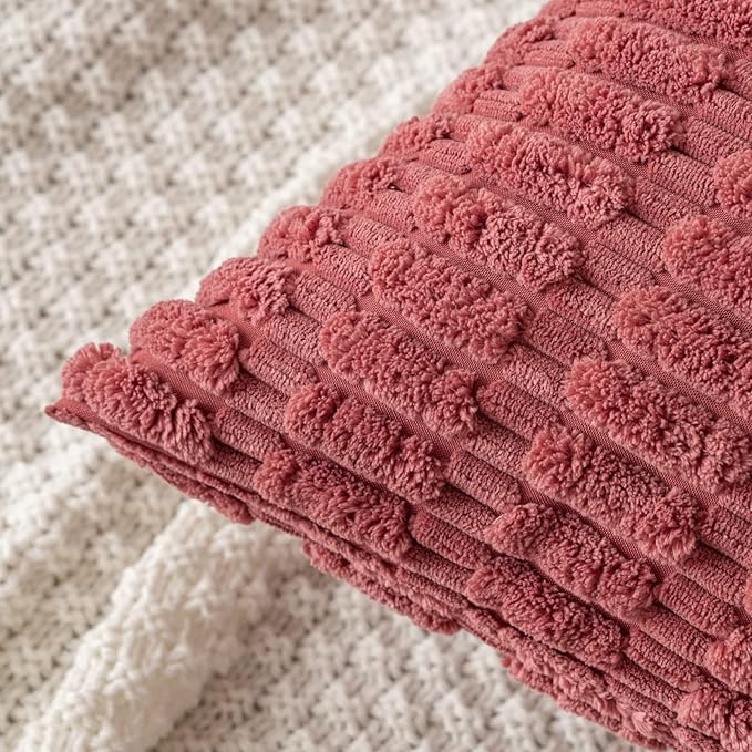 MIULEE Pack of 2 Corduroy Decorative Lumbar Throw Pillow Covers 20x12 Inch Soft Boho Striped Pillow Covers Modern Farmhouse Home Decor for Sofa Living Room Couch Bed Cranberry Red