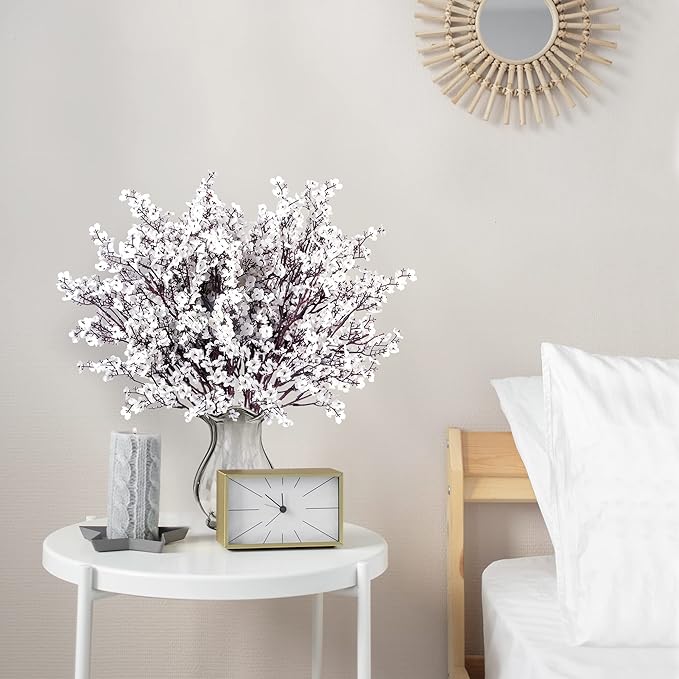 Sggvecsy 6 Pcs Babys Breath Artificial Flowers Gypsophila Bouquets Bulk Real Touch Fake Silk Flowers for Home Wedding DIY Floral Arrangement Kitchen Table Centerpiece Festival Decoration (White)