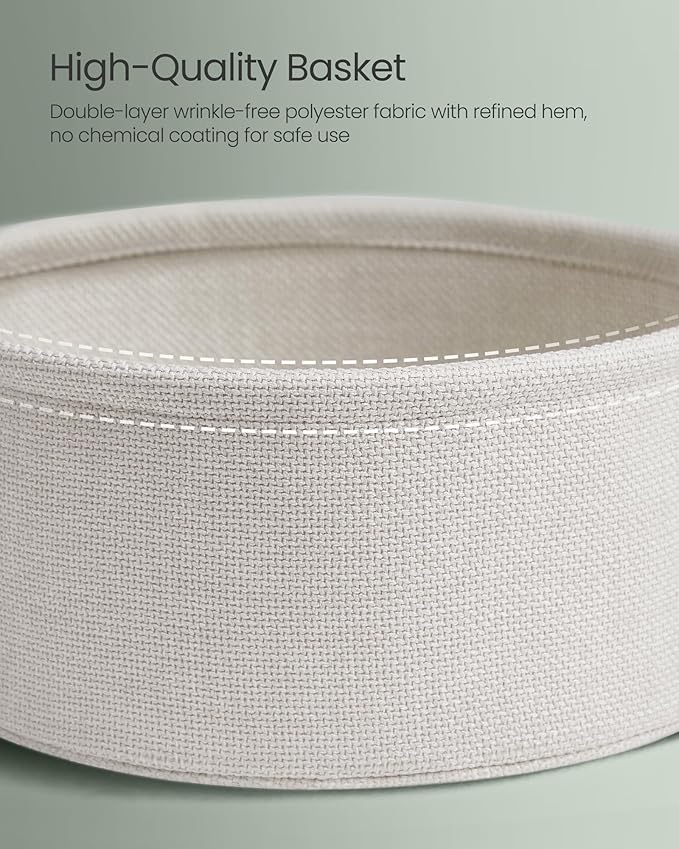 VASAGLE Side Table with Charging Station, Round End Table with Fabric Basket, Nightstand with Power Outlets, USB Ports, for Living Room, Bedroom, Modern, Forest Green and Cream White ULET228C04