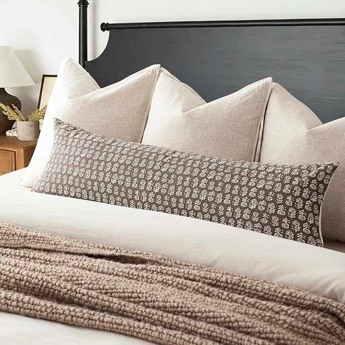 Foindtower Set of 2 Decorative Floral Long Body Lumbar Throw Pillow Covers Vintage Accent Farmhouse Cushion Covers Neutral Home Decor for Sofa Couch Chair Bedroom Living Room,14×36 Inch,Brown