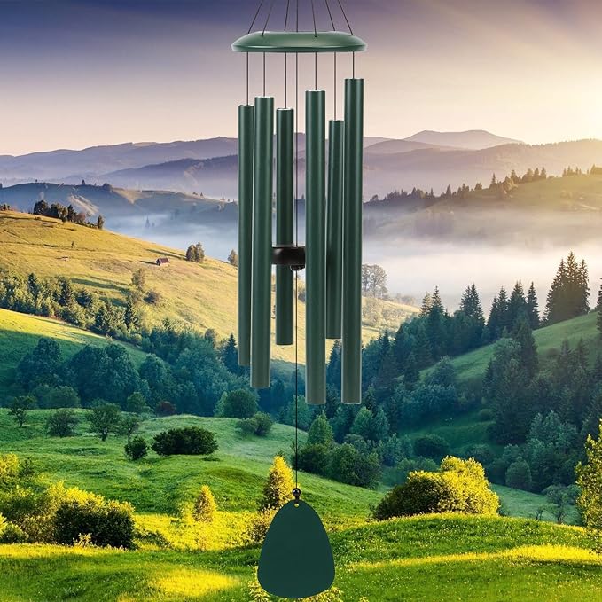 Wind-Chimes-Outdoor-Deep-Tone, Large Soothing Melodic Tones Windchimes, Wind Chimes for Outside, Memorial Wind Chime Best Gift for Mom Women Grandma Neighbors(32" Forest Green Coated Aluminum)