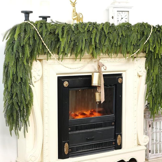 9FT Christmas Norfolk Pine Garland -1PCS, Artificial Pine Needles Garlands Faux Greenery Fake Garland for Holiday Fireplace,Table,Window,Stairs,Mante,Indoor Outdoor Decor