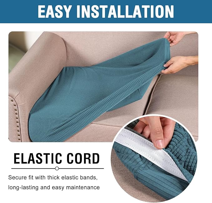 H.VERSAILTEX Super Stretch Individual Seat Sofa Covers Couch Slipcover Sets Thick Jacquard Textured Twill Fabric (3 Piece Sofa Cushion Covers, Storm Blue)