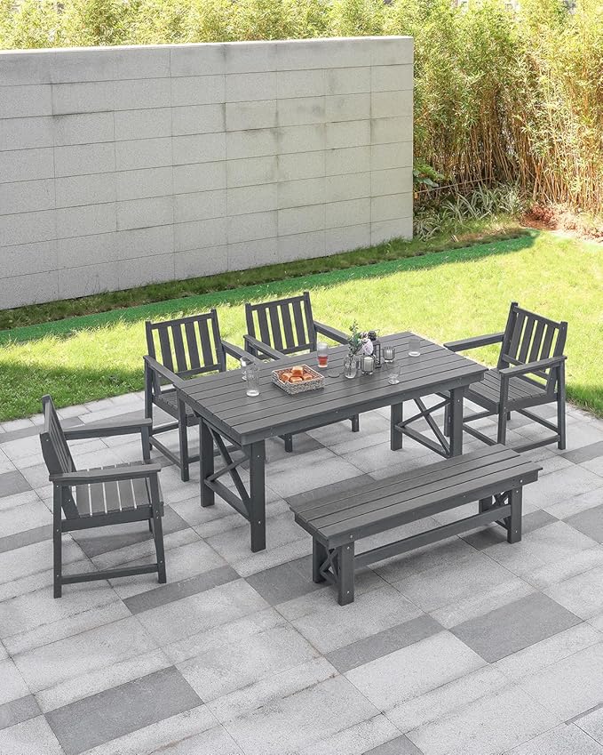 HDPE Outdoor Bench, 55" Patio Bench Outdoor Furniture, Poly Lumber Adirondack Benches, Fade-Resistant HDPE Garden Backless Benches for Park, Poolside, Porch, Smoke Gray