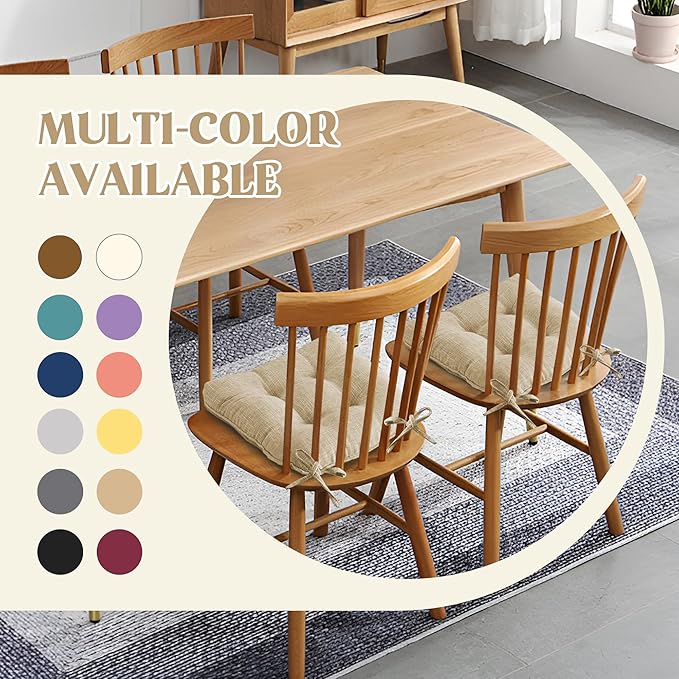 puredown® Chair Cushions for Dining Chairs, Tufted Memory Foam Chair Pads with Non-Slip Backing, Kitchen Seat Cushions with Ties, Washable Seat Pad Set of 4, 15.5" x 15.5" x 4", Khaki