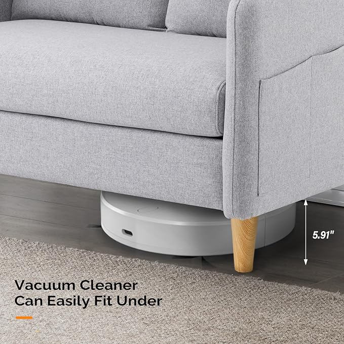 VINGLI 47" Small Couch, Linen Loveseat Sofa Light Grey Mini Couch Mid Century Modern Decor Love Seat for Small Spaces Living Room, Bedroom, Play Room