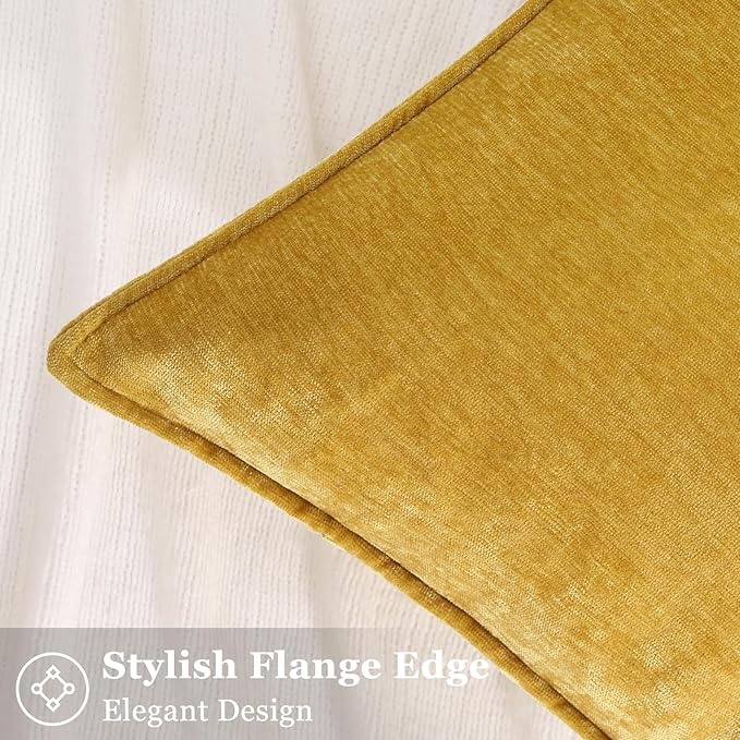 decorUhome Couch Throw Pillow Covers 26x26 Set of 2, Decorative Soft Euro Neutral Chenille Pillow Covers with Elegant Design for Sofa Bed Living Room Home Decor, Mineral Yellow
