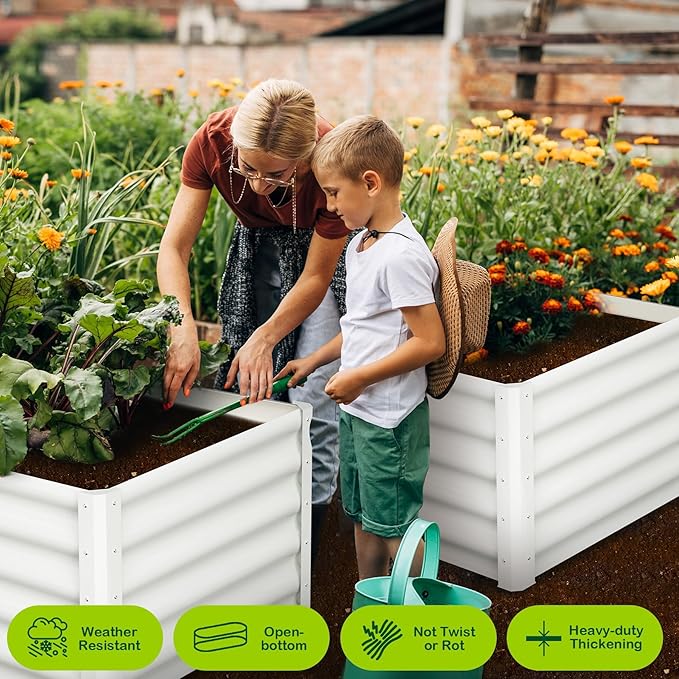Large Outdoor Planter Boxes Kit Set of 2,6x3x1.5ft Galvanized Raised Bed Planter with Open-Ended Base Design, Elevated for Outdoor Plants, Durable Raised Bed for Gardening,Green