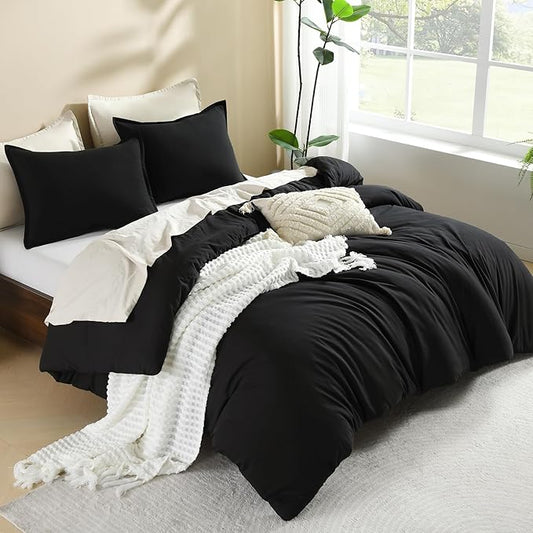 Litanika Oversized King Comforters Black Super King Size, 3 Pieces Lightweight Solid Bedding Comforter Set, All Season Fluffy Bed Set (120x120In Comforter & 2 Pillowcases)