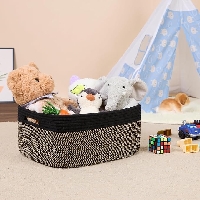 Large Storage Baskets for Shelves, Closet Organizers Bins for Clothes Blanket Towels, Baby Nursery, Toy Baskets Box, Woven Rope Baskets, 17 x 13 x 7.5”, 2 Packs Woven Brown