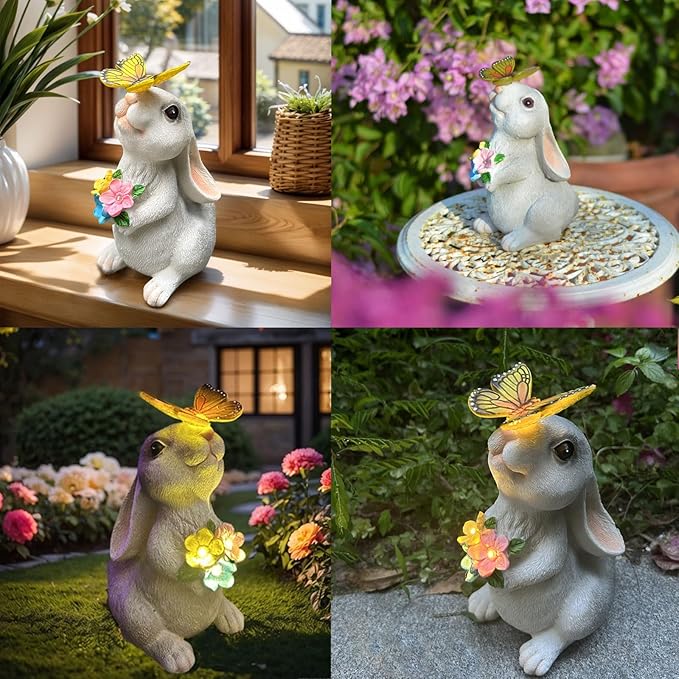 YODY Solar Garden Statues Outdoor Decor- Yard Decorations for Patio, Balcony, Backyard, Lawn Ornaments - Rabbit Figurines with LED Light- Unique Birthday House Warming Gifts for Women, Mom, Grandma
