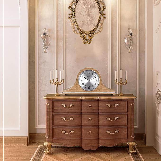 TXL Mantel Clock, Silent Wood Table Clock Battery Operated, Desk Shelf Vintage Clock for Living Room,Home Decor Gift, T20211