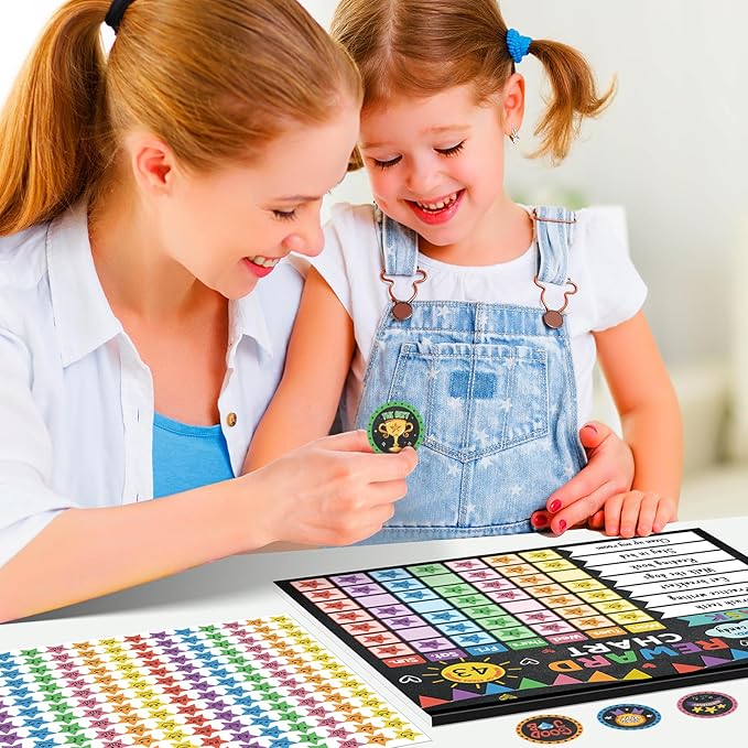 Reward Chart for Kids,Magnetic Behavior Chore Chart for Kids at Home,26 Black Chore Charts,1960 Star Stickers,56 Reward Stickers,Incentive Chore Chart to Develop Responsibility and Good Habits