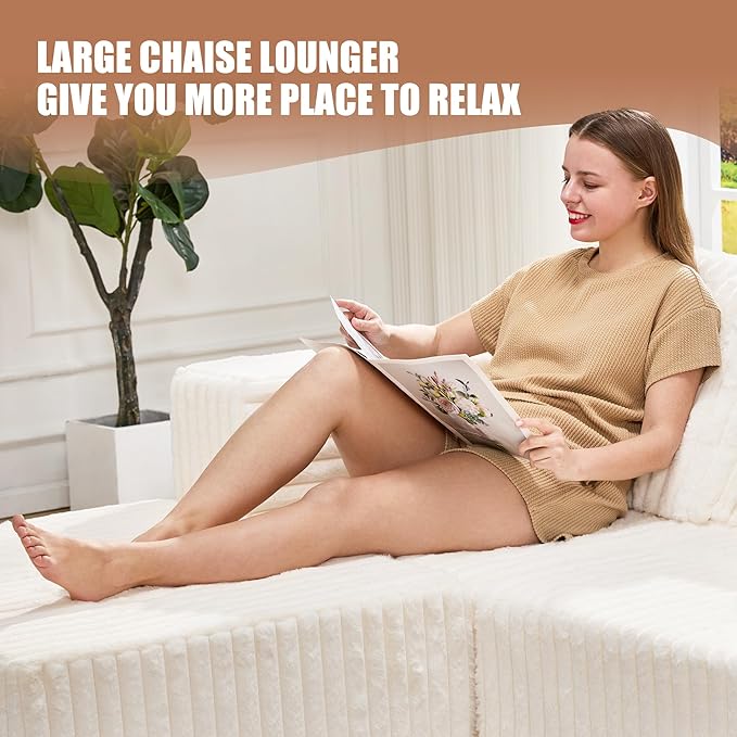 Hobestluk Modular Sectional Sofa Memory Foam Couch L Shape Sofa for Living Room Loveseat with Chaise Lounge Cloud Couch with Removable Cover (Stripe White, Loveseat with Chaise)