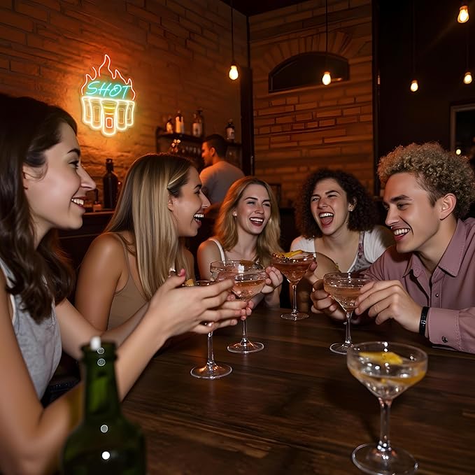 Shot Neon Sign, Bar Neon Signs for Wall Decor, Dimmable Acrylic Neon Lights for Home Bar Pub Club Bistro Man Cave Restaurant Party Decorations Gift