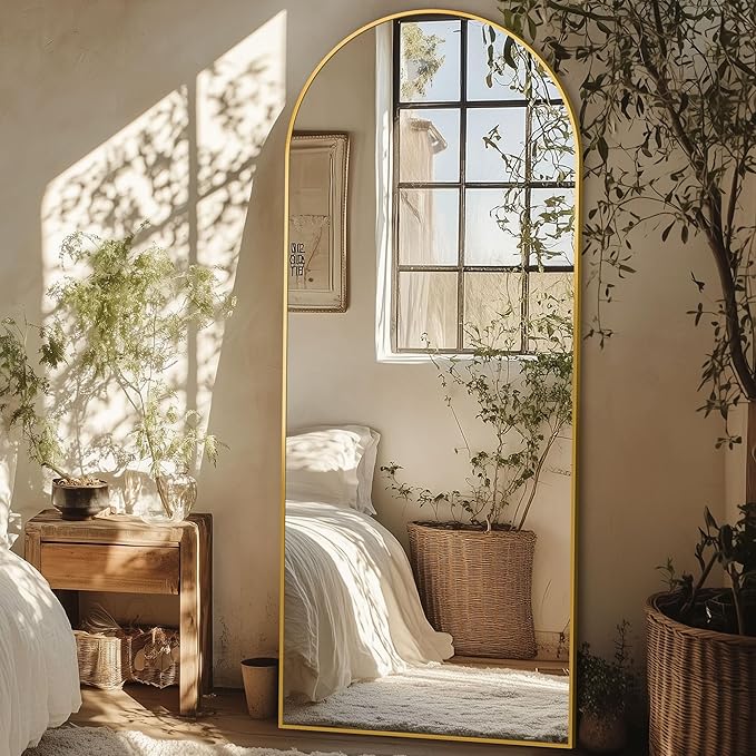 58"x18" Full Length Mirror, Arched Full Body Mirror, Standing Hanging or Leaning Floor Mirror for Bedroom and Living Room, Gold