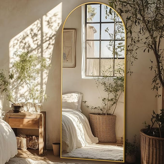58"x18" Full Length Mirror, Arched Full Body Mirror, Standing Hanging or Leaning Floor Mirror for Bedroom and Living Room, Gold