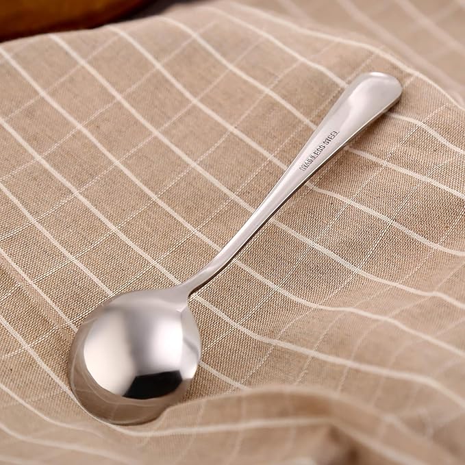 VANRA 4-Piece Children Spoons Round Stainless Steel Kids Dinner Spoons Child Silver Cutlery Set 5.8-inch (4 round spoons)