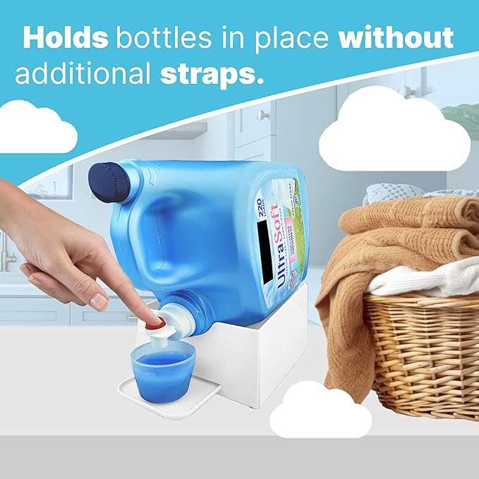 TidyFriend No-Spill Liquid Laundry Detergent Dispenser Holder, Laundry Soap Dispenser Holder with Drip Tray for Laundry Room Organization, Angled Downward Slope for Easy Pouring (No Strap, Ivory)
