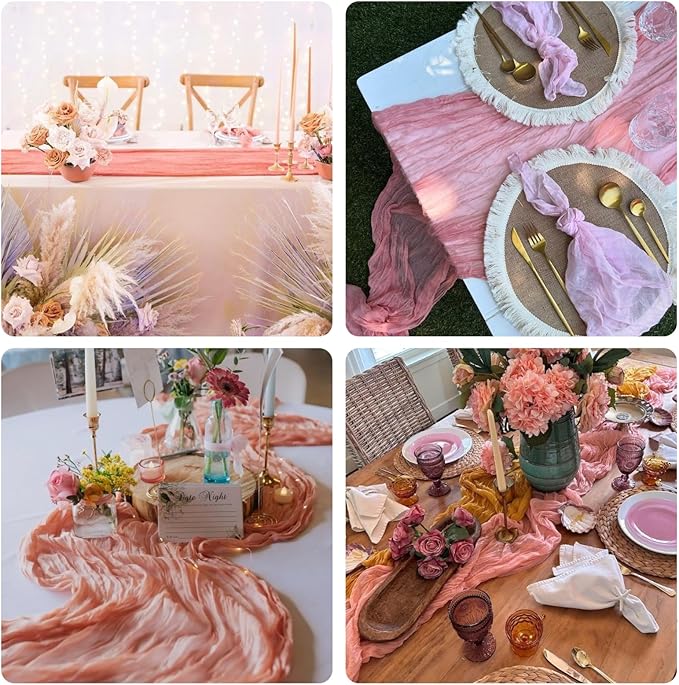 Sioloc 5 Pack Peach Coral Cheesecloth Table Runner Fall Autumn Decor for Home 10ft Table Cloth for Tea Wedding Birthday Party Baby Bridal Shower Halloween Thanksgiving