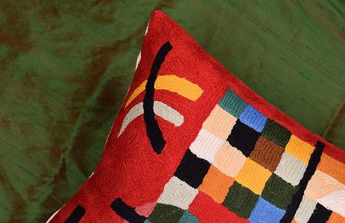 Lumbar Kandinsky Red Modern Pillow Cover Counterweights Mid Century Chair Cushions Red Abstract Pillowcase Red Contemporary Pillowsham Couch Cushions Handmade Wool Size 14x20