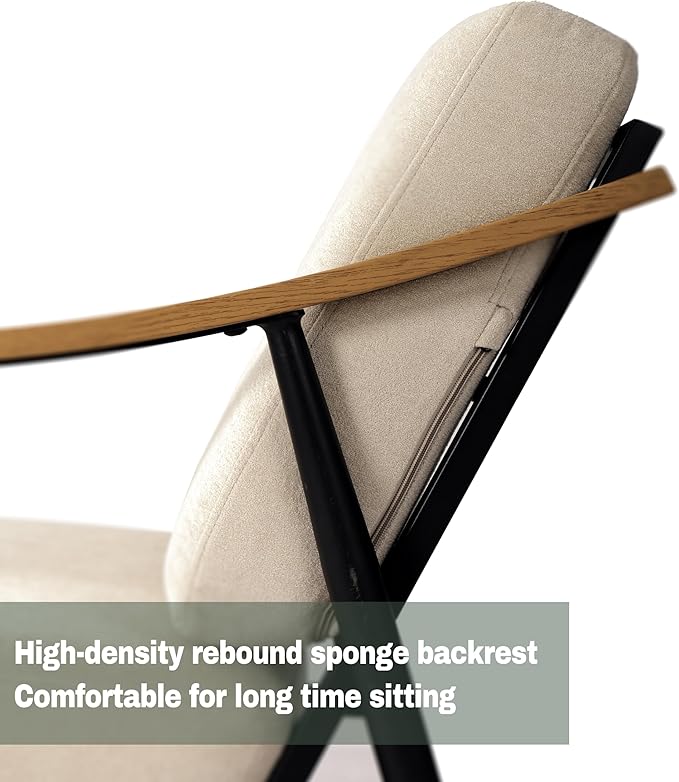 Modern Accent Chairs Set of 2 for Living Room Bedroom Mid Century Arm Chairs Upholstered Office Accent Chairs Comfy Waiting Room Chairs with Metal Frame, Beige