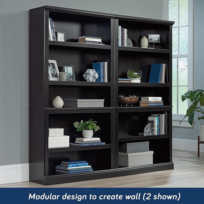 Sauder Miscellaneous Storage 5 Bookcase/Book Shelf, L: 35.28" x W: 13.23" x H: 69.76", Estate Black