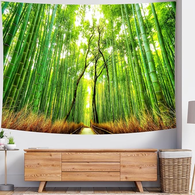 Delur Forest Pathway Tapestry Sunset Tropical Rainforest Nature Tree Tapestry Wall Hanging Sunrise Scenic Natural Green Landscape Headboard for Bedroom Living Room Home Decor (70.8" x 92.5")
