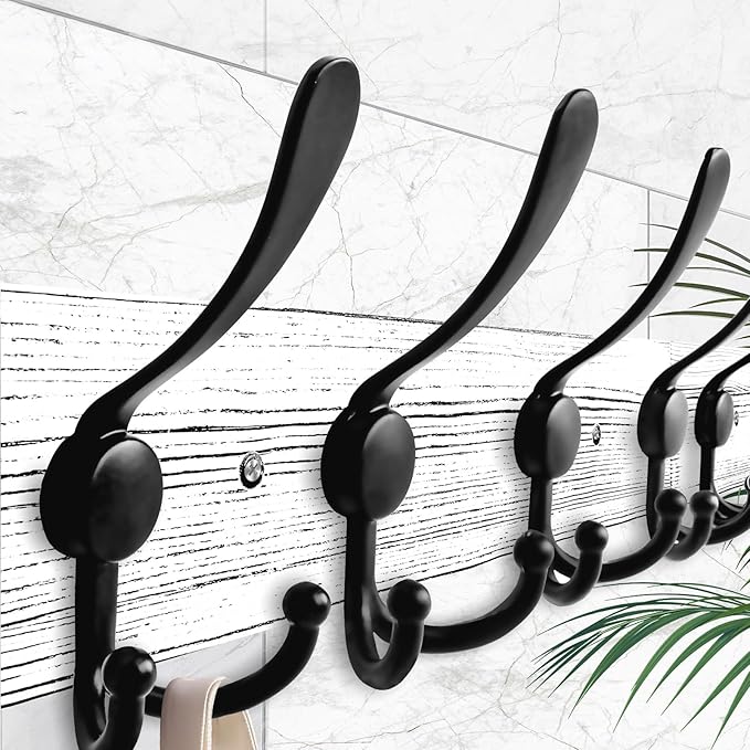 IBosins Wall Mounted Coat Rack, 31.4'' Long, Rustic Wood & Aluminum Coat Rack with 8 Black Tri-Hooks for Coat, Bag, Towel, Key, Hat, Umbrella