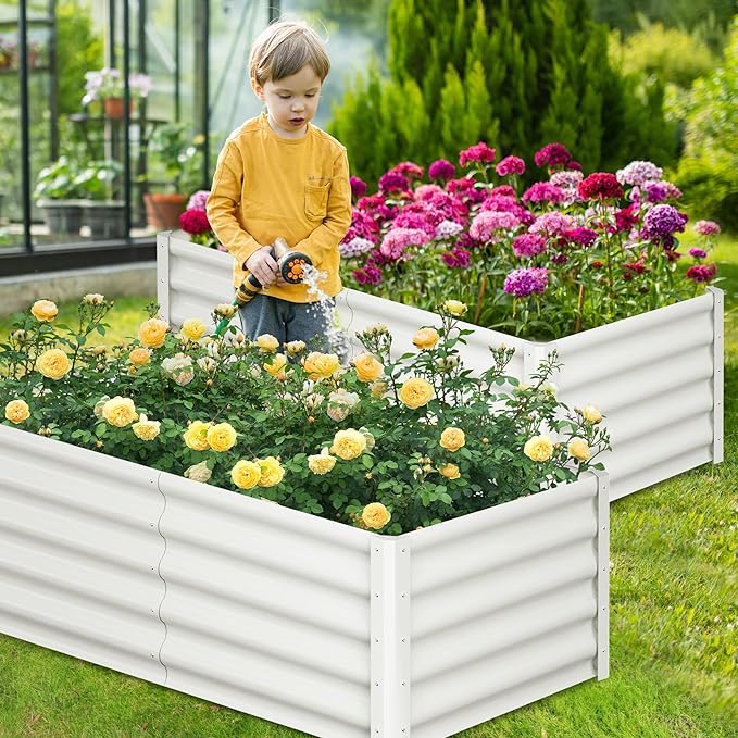 Large Outdoor Planter Boxes Kit Set of 2,6x3x1.5ft Galvanized Raised Bed Planter with Open-Ended Base Design, Elevated for Outdoor Plants, Durable Raised Bed for Gardening,Green