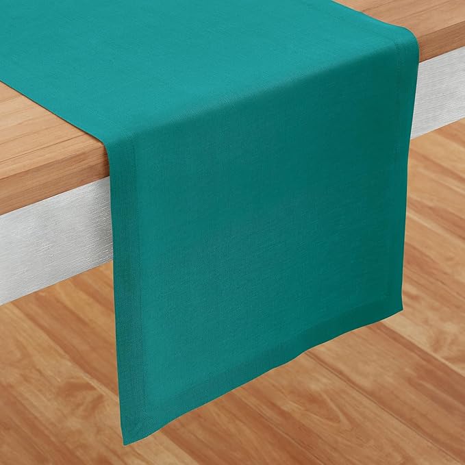Solino Home Linen Table Runner 60 Inches - 100% Pure Linen Teal Table Runner 14 x 60 Inch Ideal for Dresser and Coffee Tables - Fete