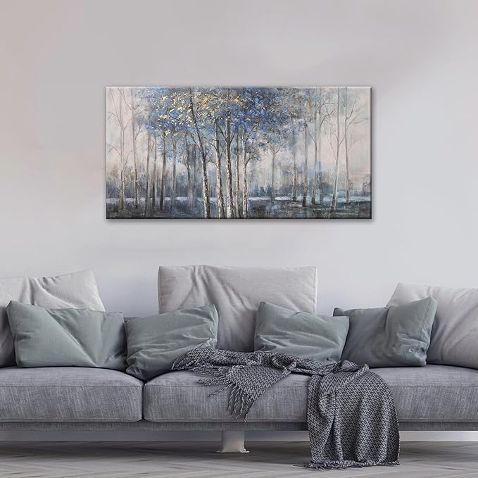 Canvas Wall Art Decor Modern Wall Art Decor Prints Gold Wall Art Pictures Wall Decor Blue Grey Misty Botanical Textured Artwork for Walls For Room Living Room Bedroom Office Wall Decor 20"X40"