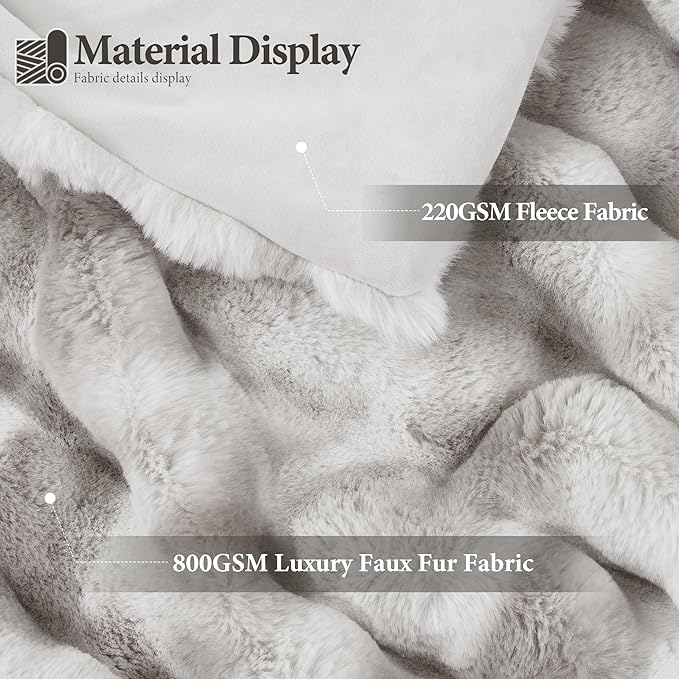 Touchat Luxury 1000GSM Rabbit Faux Fur Blanket, Super Heavy Warm Cozy Brown Blankets for Couch Bed Sofa, Ruched Plush Fuzzy Elegant Soft Reversible Mink Blanket Living Room Bedroom, 90" x 90"