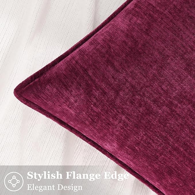 decorUhome Christmas Couch Throw Pillow Covers 22x22 Set of 2, Decorative Soft Euro Neutral Chenille Pillow Covers with Elegant Design for Sofa Bed Living Room Home Decor, Rhododendron