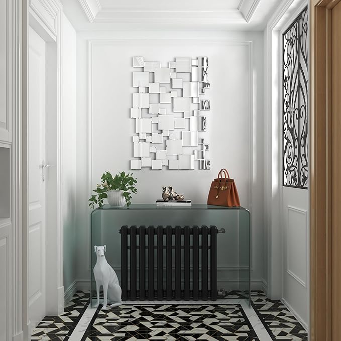 KOHROS Large Silver Wall Mirrors Decorative 48×32 Inch Modern Art Geometric Patchwork Mirror for Wall Decor, Living Room & Entryway Decor, 3D Space - Extending Wall - Mounted Mirror