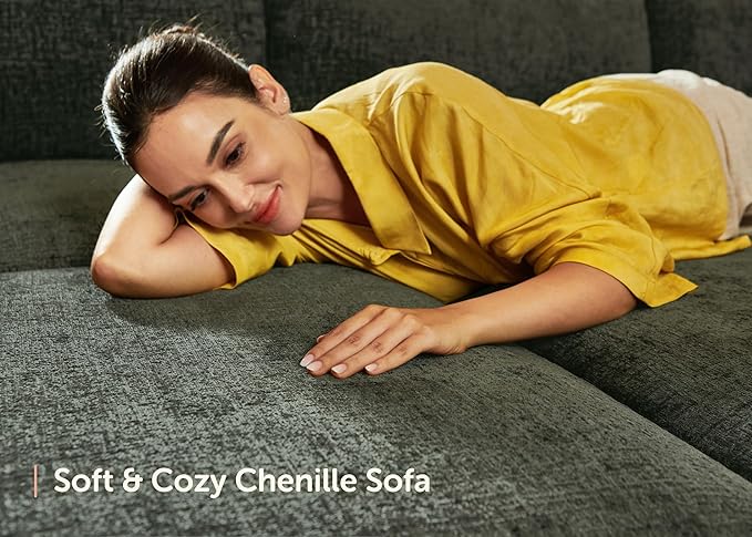 HONBAY Modular Sectional Sofa with Storage Seats, U Shaped Sectional Couch with Storage, Chenille Sectional Couches for Living Room, Green