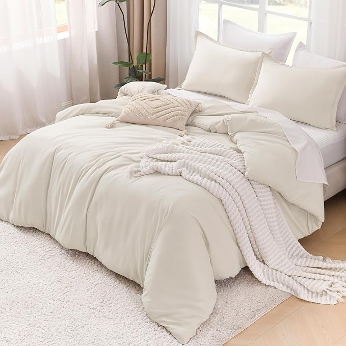 Litanika Oversized King Comforter 128x120 Beige, 3 Pieces Lightweight Solid Bedding Comforter Set, All Season Fluffy Bed Set (1 Comforter & 2 Pillowcases)