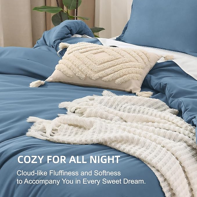 Litanika Comforters King Size Ocean Blue, 3 Pieces Lightweight Solid Bedding Set & Collections, All Season Fluffy Bed Set (104x90 Inches Comforter & 2 Pillowcases)