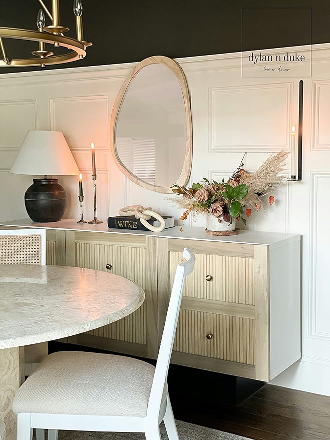 Irregular Wood Frame Boho Mirror - Large Wall Mounted Accent, Asymmetrical, Modern Aesthetic Wall Decor for Bedroom, Entryway, Living Room, Bathroom (Natural)