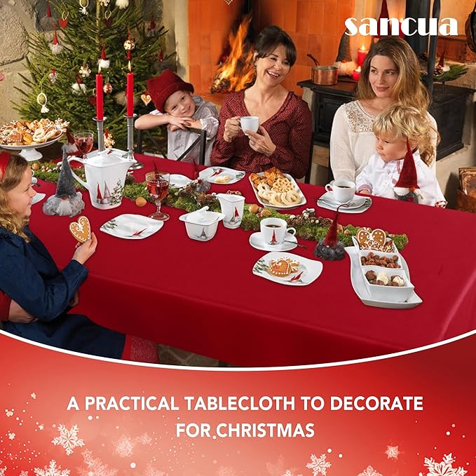 sancua Rectangle Tablecloth - 54 x 78 Inch - Stain and Wrinkle Resistant Washable Polyester Table Cloth, Decorative Fabric Table Cover for Dining Tables, Buffet Parties, Christmas Red