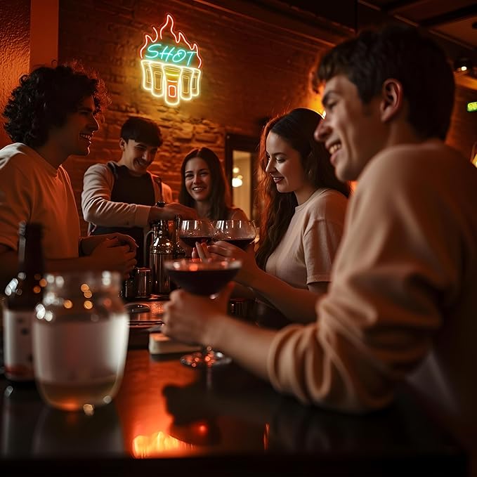 Shot Neon Sign, Bar Neon Signs for Wall Decor, Dimmable Acrylic Neon Lights for Home Bar Pub Club Bistro Man Cave Restaurant Party Decorations Gift