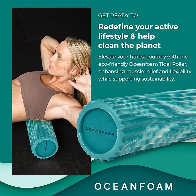 Oceanfoam Tidal Roller - Jade & Seafoam Marbled - Muscle Massage Foam Roller for Back Pain & Stretching - Firm and Ergonomic Wide Wave Textured - Yoga, Athletics, & Wellness - Full Size, 20" x 5"