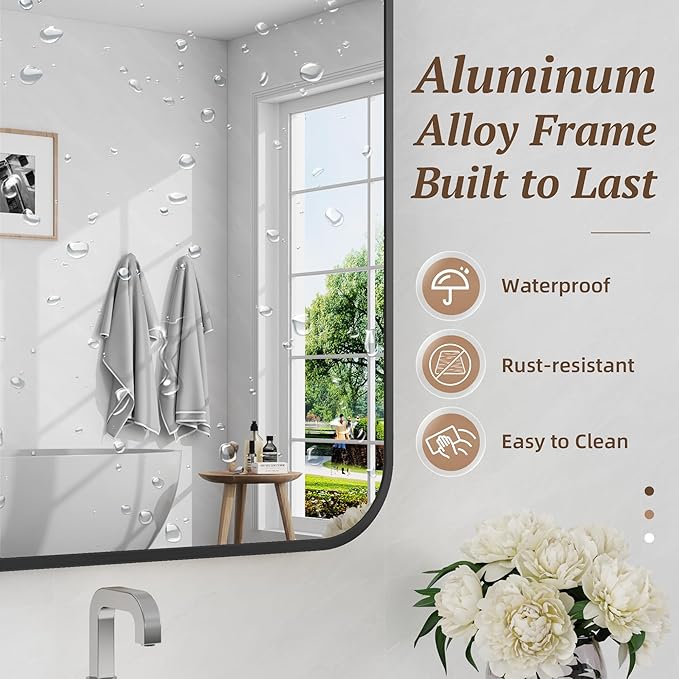 Bathroom Mirror 48" x 30", Large Rectangle Wall Mirror, Black Metal Frame Wall Mounted Mirrors for Bathroom, Vanity, Bedroom, Entryway Decor(Horizontal/Vertical)