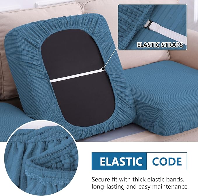 hyha Waterproof Sectional Couch Covers, Non Slip Sofa Couch Cushion Covers L Shape, Thick Stretch Jacquard Fabric, Washable Sofa Slipcovers with Elastic Bottom (1 Piece for Chaise XL, Blue)
